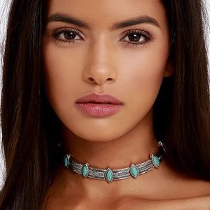 New silver and turquoise choker necklace